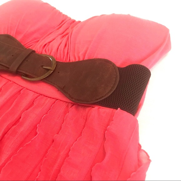 Coral Ruffled Strapless Top With Belt - Picture 3 of 4